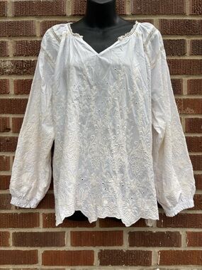 White Embroidered Peasant Blouse - Women Tops Blouses